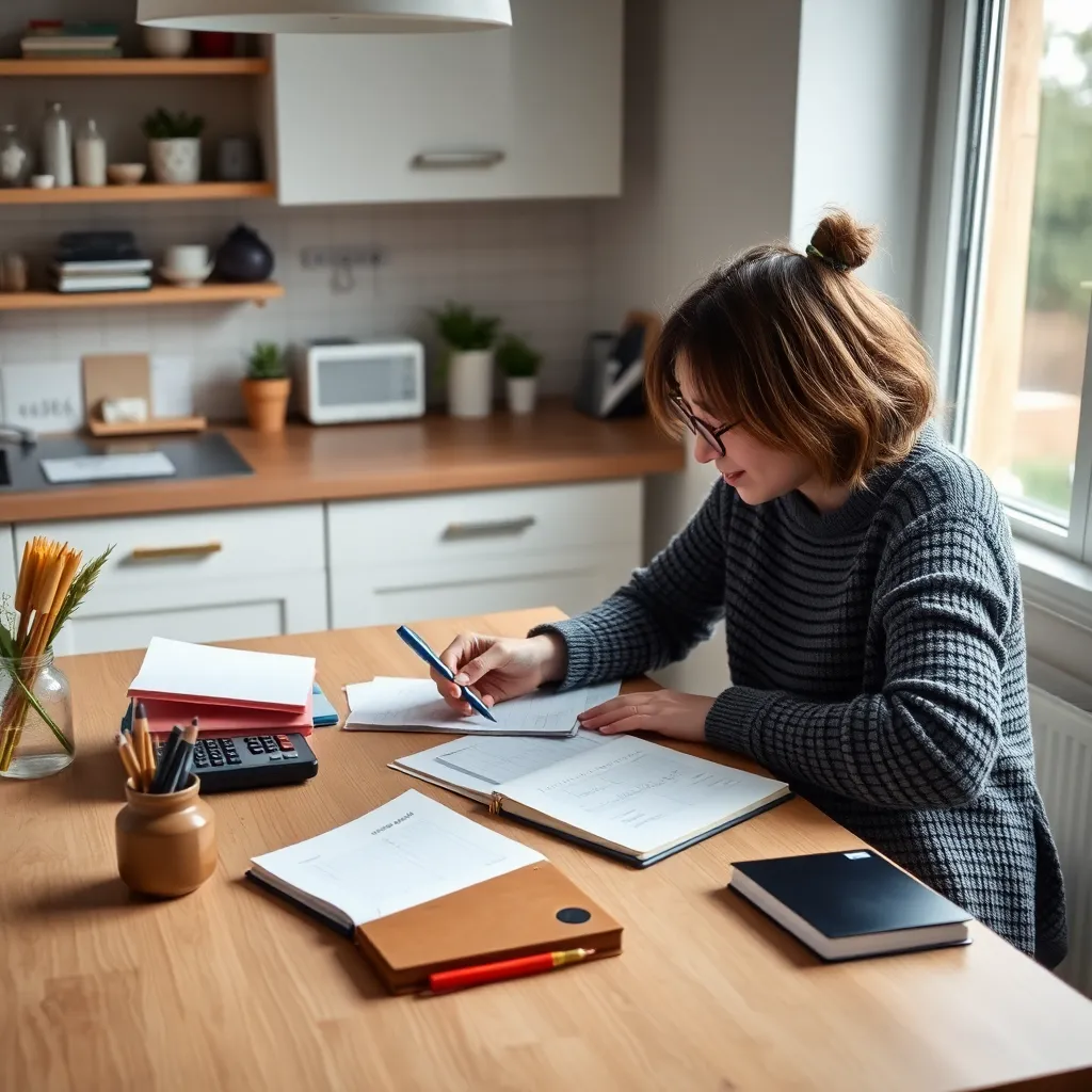 Persoon berekent budget en maakt boodschappenlijst